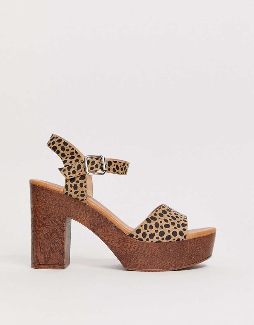 Glamorous - Sandalen met plateauzool met houteffect en luipaardprint-Multi