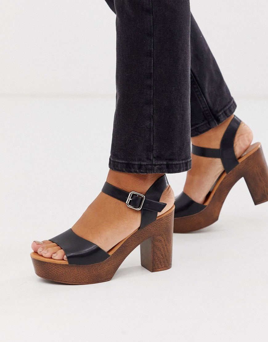 Glamorous - Sandalen met plateauzool met houteffect in zwart