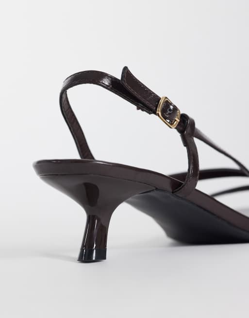 Glamorous - Sandalen met smalle bandjes en kittenhak in bruin , 3 van 4