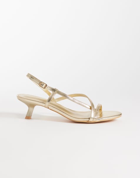 Glamorous - Sandalen met smalle bandjes en kittenhak in goud - view 1