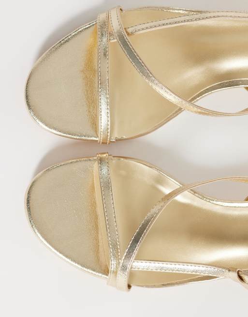 Glamorous - Sandalen met smalle bandjes en kittenhak in goud, 3 van 4