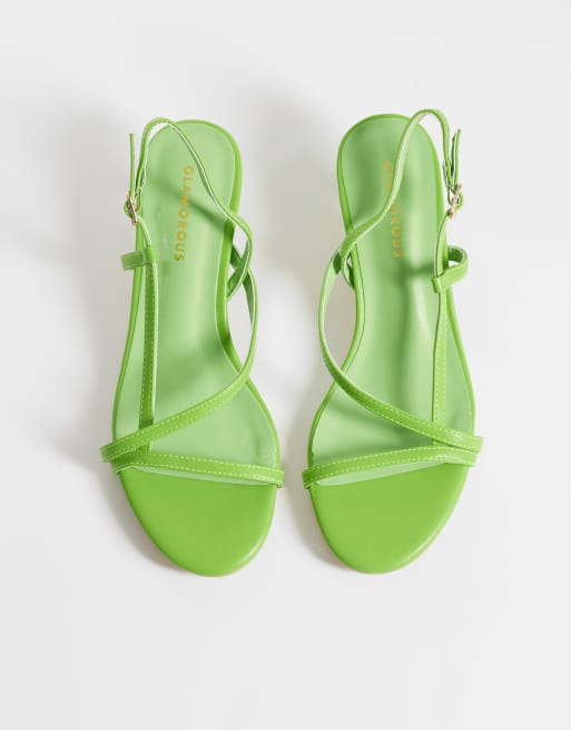 Glamorous - Sandalen met smalle bandjes en kittenhak in groen, 3 van 4