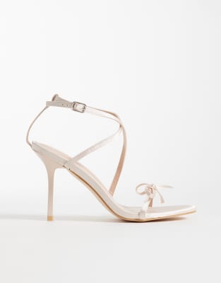 Sandales épurées à talon haut et naud - Rose pastel 39