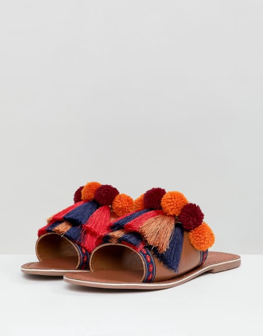 Sandales a pompons multicolores clearance