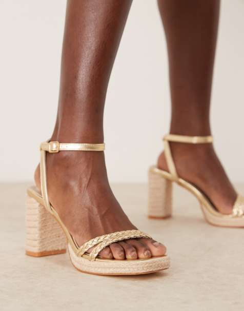 Glamorous - Sandales style espadrilles tressées à talon - Doré - view 1