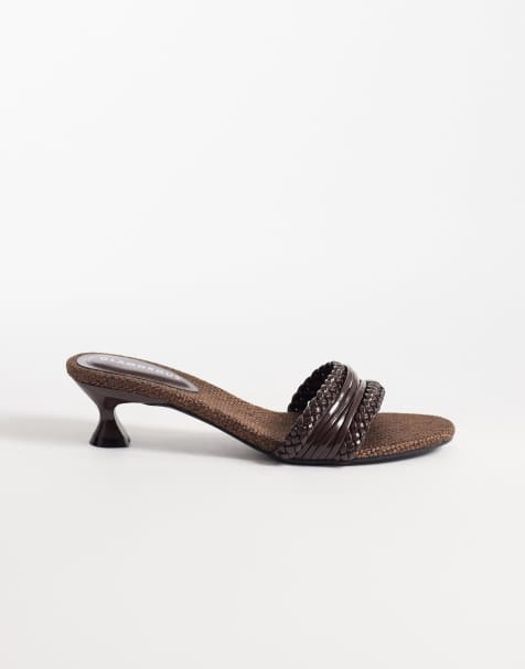 Glamorous – Sandaletten in Braun mit Webmuster und Kitten-Absatz - view 1