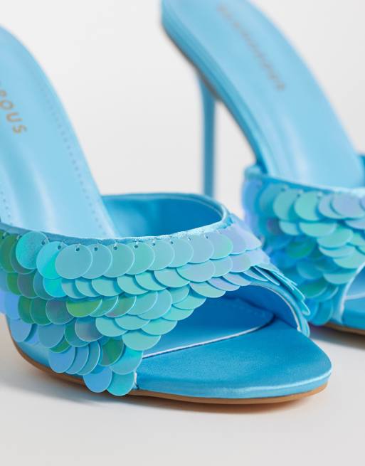 Glamorous - Sandali con tacco blu con paillettes, 4 di 4