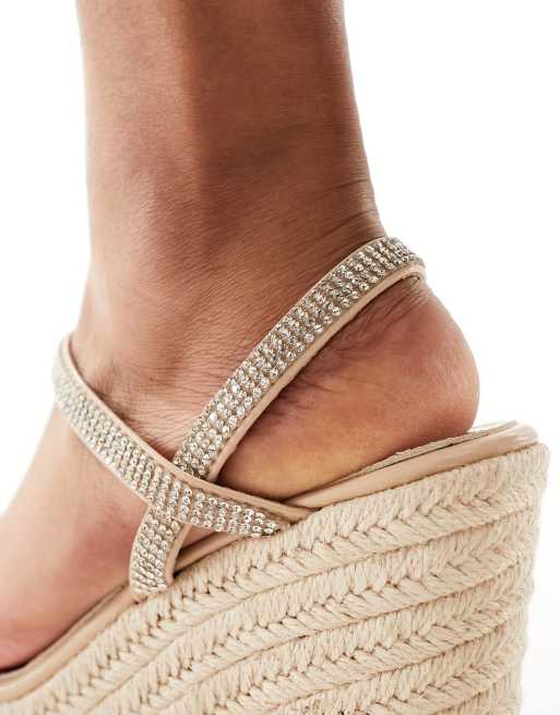 Glamorous Sandali con tacco e zeppa stile espadrilles con strass color argento