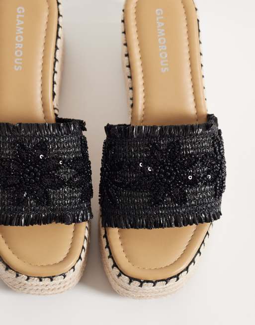 Glamorous - Sandali con zeppa stile espadrilles neri, 2 di 4