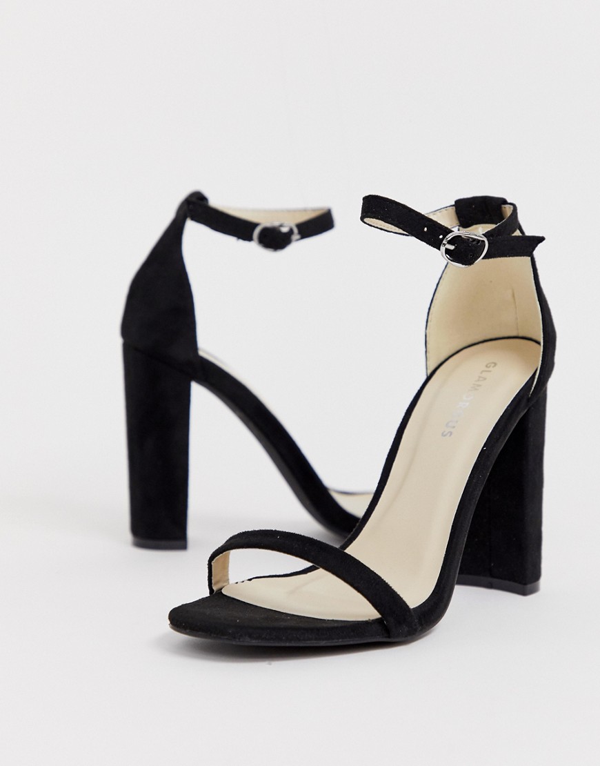 Glamorous - Sandali effetto nudo neri con tacco largo e punta quadrata-Nero
