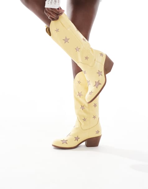 Glamorous - Santiags à motif étoiles - Jaune - view 1