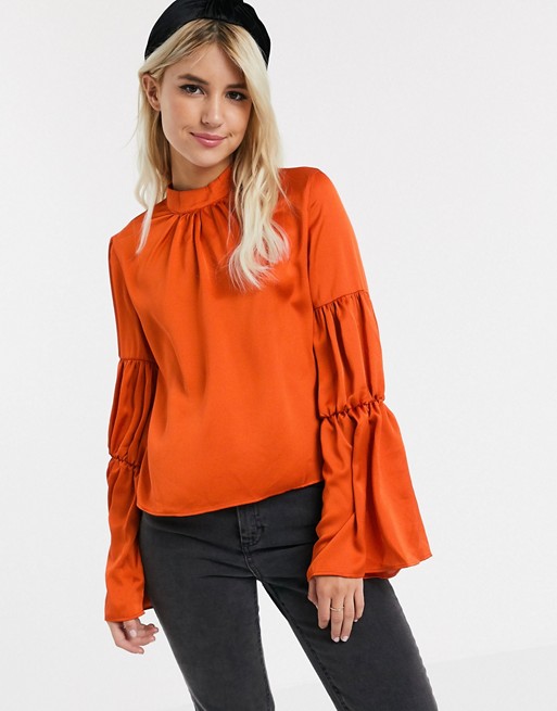 Glamorous satin blouse with sleeve detail in orange