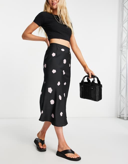 Glamorous satin midi skirt in floral print