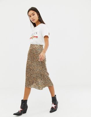 Glamorous satin midi skirt in leopard 
