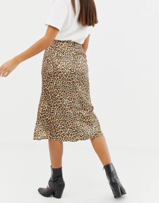 asos satin leopard skirt