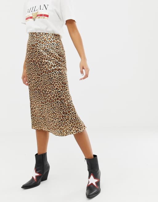 Glamorous leopard print high waisted midi skirt sale