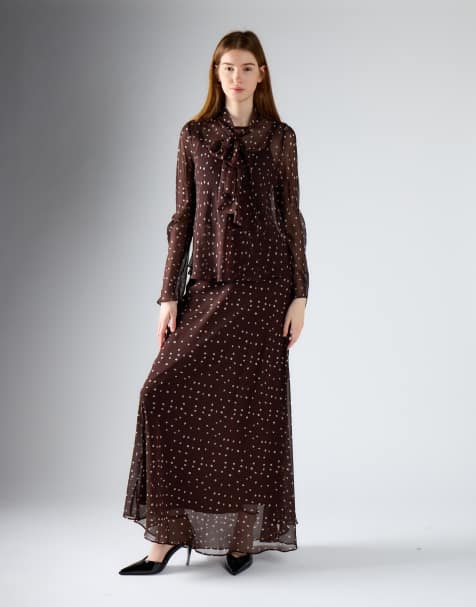 Glamorous Scarf detail top in brown cream spot