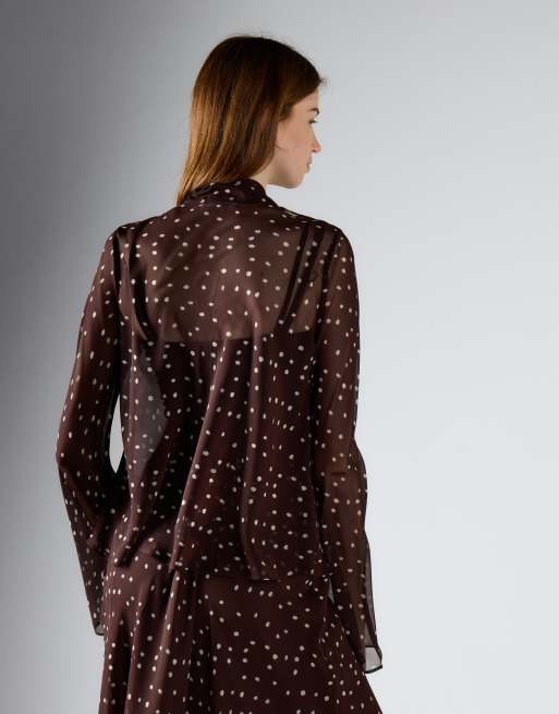 Glamorous Scarf detail top in brown cream spot, 4 of 4