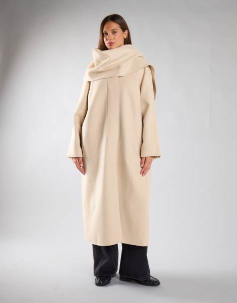 Glamorous Scarf long coat in cream - view 1