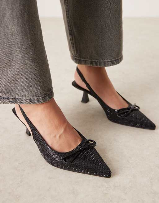 Glamorous - Scarpe con tacchetti a spillo e cinturino posteriore nere con fiocco, 4 di 4