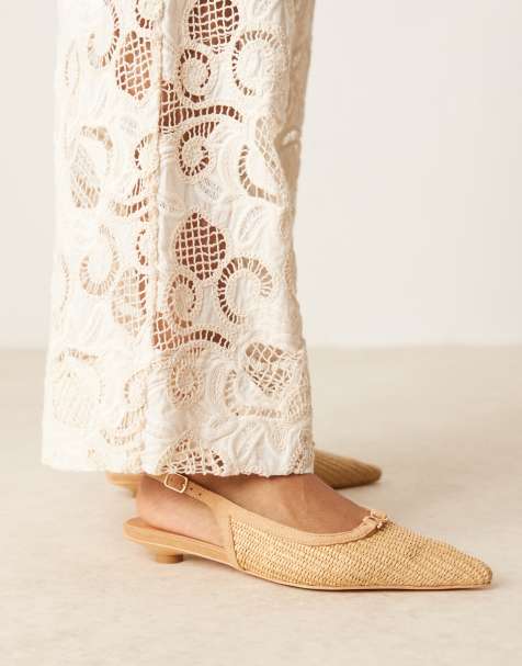 Glamorous - Scarpe con tacco basso in rafia colore naturale con cinturino sul retro - view 1