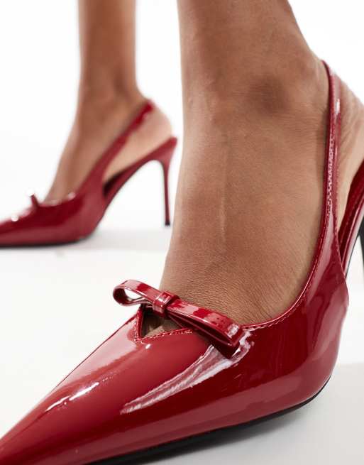 Glamorous - Scarpe con tacco e cinturino sul retro bordeaux con fiocco, 3 di 4