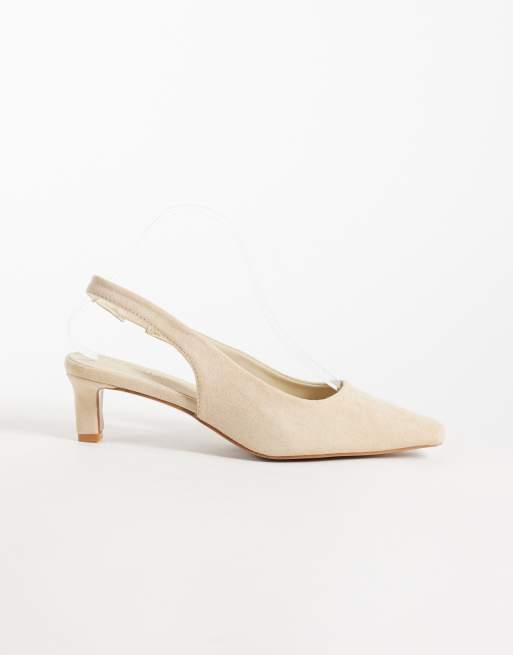 Glamorous scarpe slingback con tacco basso in camoscio sintetico color crema, 1 di 4