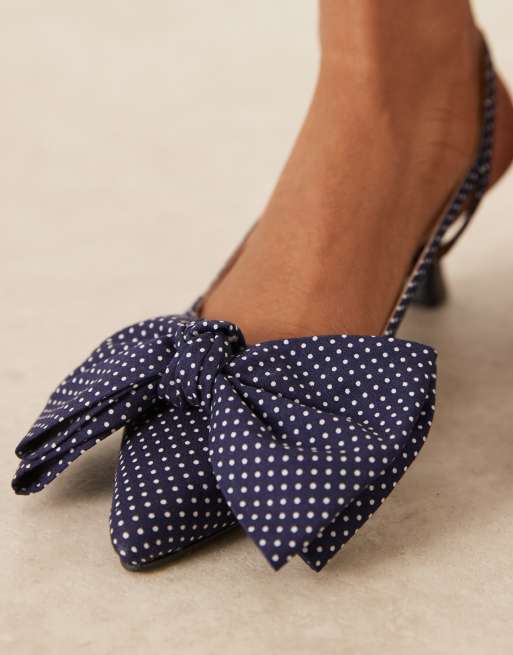 Glamorous - Schoenen met kittenhak en strik in marineblauw met stippen, 2 van 4