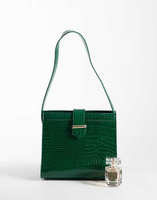 Glamorous schoudertas met croco-reliëf in groen, 2 van 4