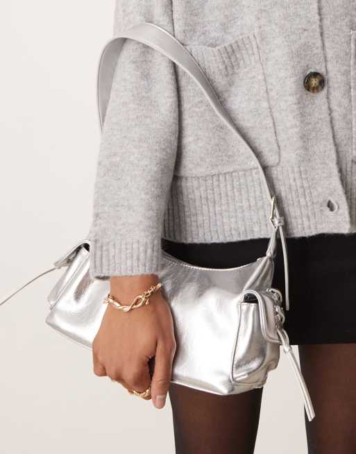 Glamorous - Schoudertas met zijvakken in metallic zilver, 3 van 3