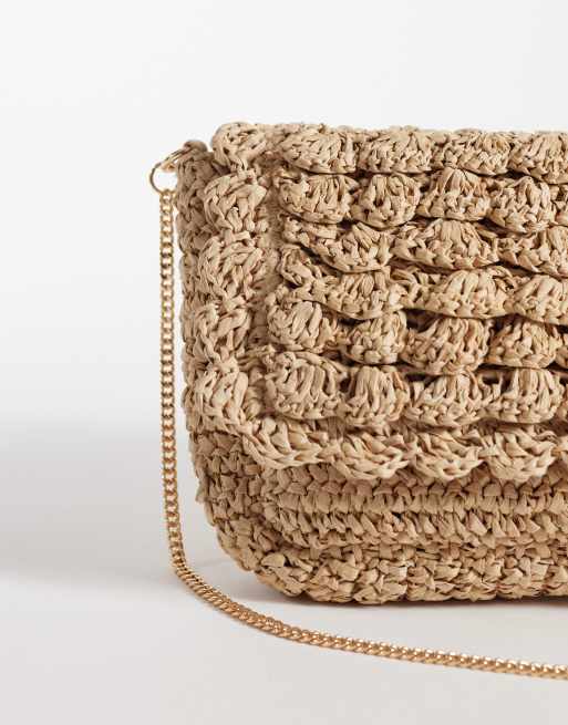 Glamorous - Schoudertas van rieten raffia met textuur in neutraal, 3 van 4
