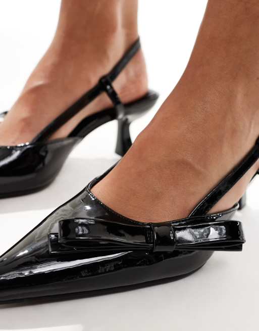 Glamorous – Schuhe in Schwarz mit Fersenriemen, Schleifendetail und Kitten-Heel-Absatz, 4 von 4