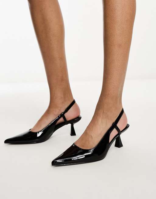 Glamorous – Schuhe in schwarzer Lackoptik mit Fersenriemen und mittelhohem Stilettoabsatz, 3 von 4