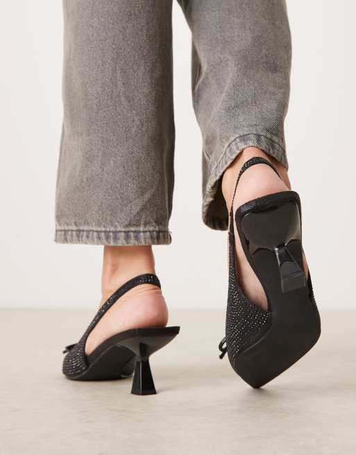 Glamorous – Schuhe in verziertem Schwarz mit Schleife, Fersenriemen und Kitten-Absatz, 3 von 4