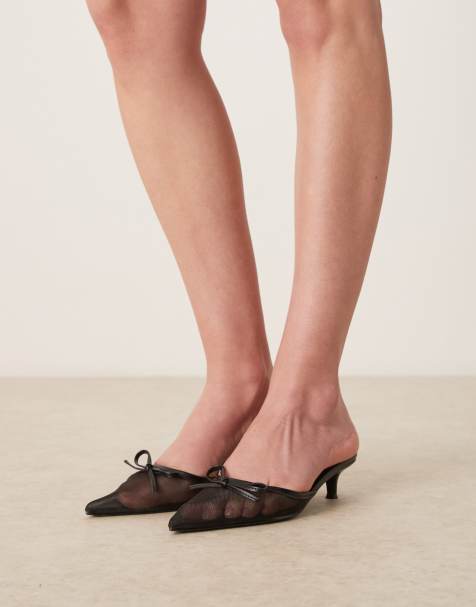 Glamorous – Schuhe mit Mesh in Schwarz, Kittenabsatz und Fersenriemchen - view 1