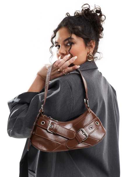 Glamorous – Schultertasche in Dunkelbraun mit Schnallen-Detail - view 1