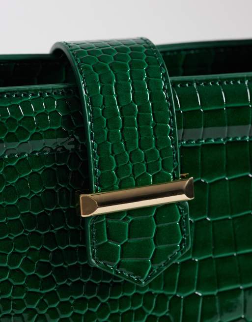 Glamorous Schultertasche in grün mit Kroko-Prägung, 3 von 4