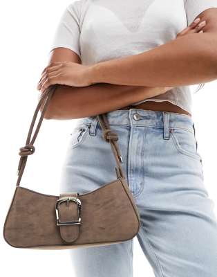 Glamorous - Schultertasche in verwaschenem Braun mit Schnallen-Detail-Brown