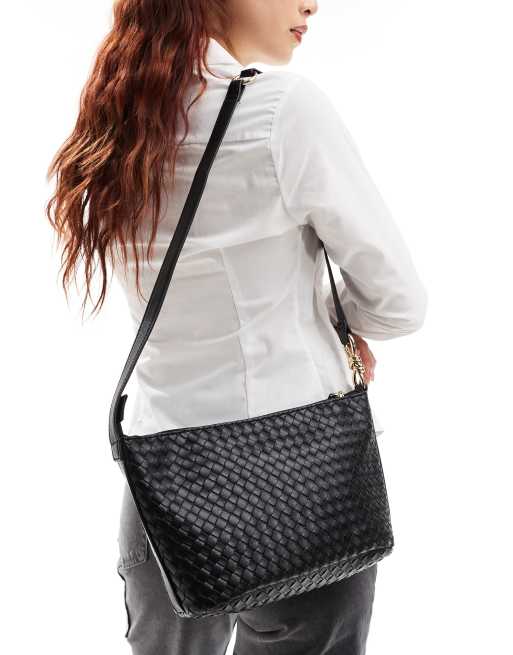 Glamorous – Schultertasche mit gewebten Details in Schwarz