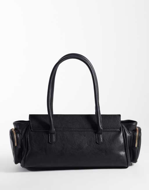 Glamorous Schultertasche mit mehreren Taschen und Vorhängeschloss in Schwarz, 4 von 4