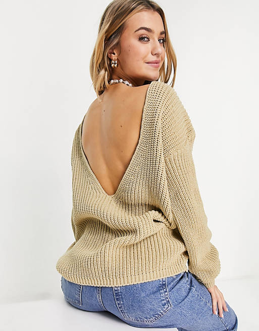 Jumpers & Cardigans Glamorous scoop back jumper in oatmeal 