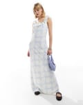 [Glamorous] Glamorous scoop frill neck maxi dress in white with blue ribbon print 8 Blue Ribbon