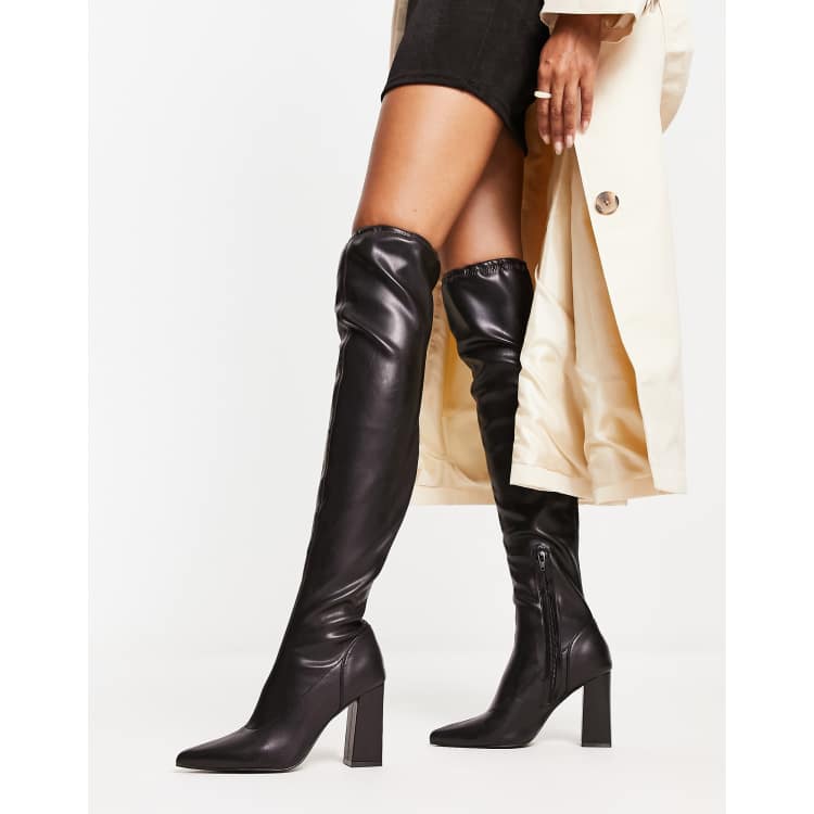 Glamorous second skin block heeled over the knee high boots in