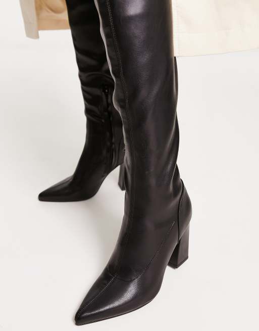 Glamorous second skin block heeled over the knee high boots in black  exclusive to ASOS