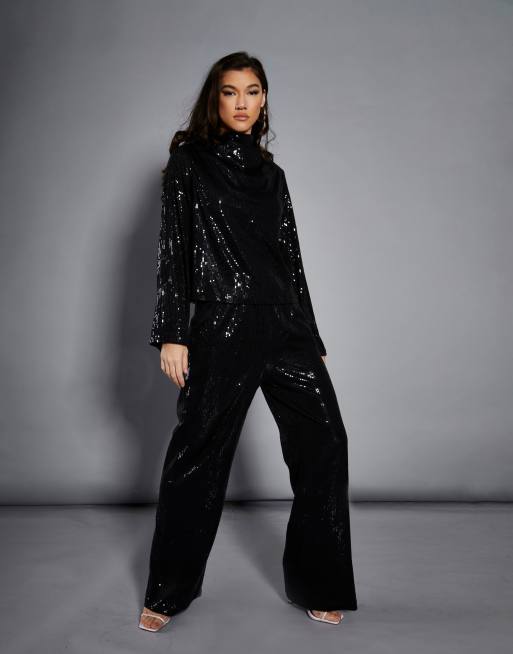 Glamorous Sequin trousers in black sequin, 2 of 4