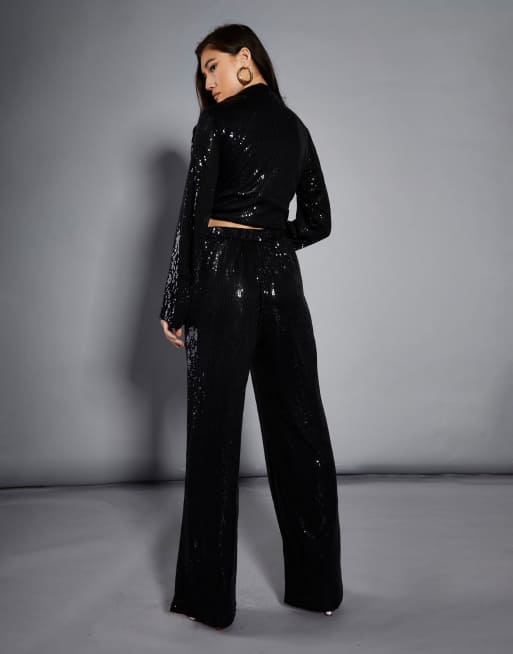 Glamorous Sequin trousers in black sequin, 3 of 4