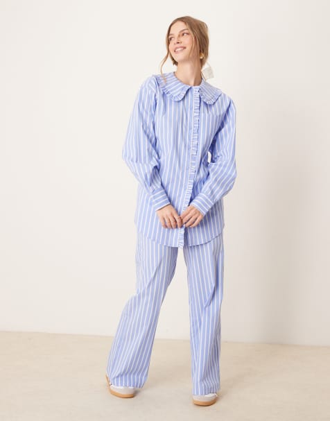 Glamorous – Set aus Popeline mit blauen Streifen - view 1