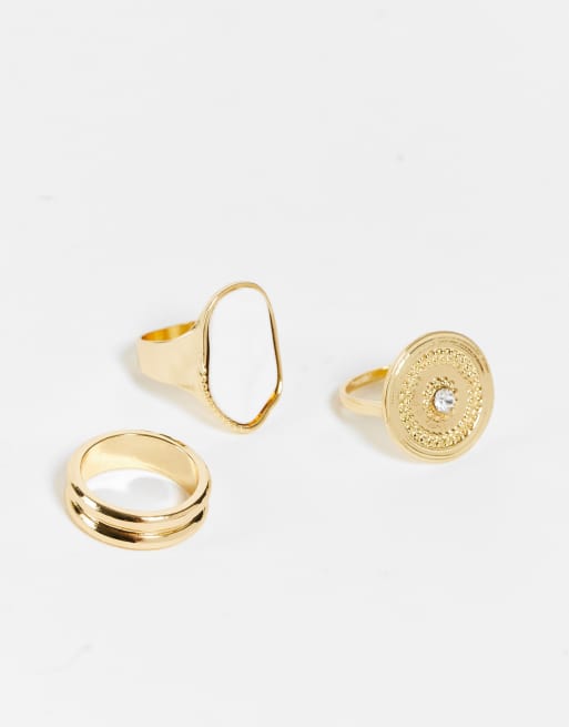 Glamorous - Set van 3 statement ringen in goudkleur
