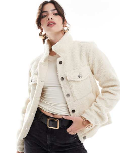Glamorous Shearling trucker jacket in cream - view 1