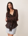 [Glamorous] Glamorous sheer frill detail blouse in brown 8 BROWN
